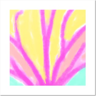 Pink yellow green watercolor abstract art Posters and Art